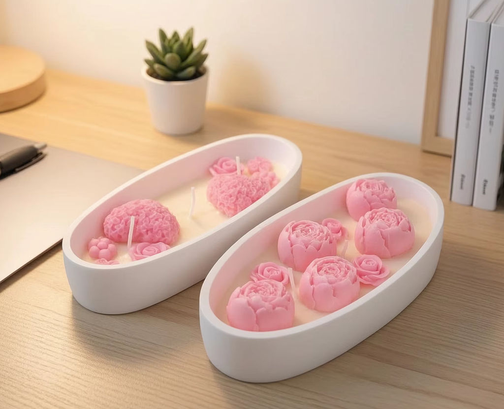 Home Decor Flowers - Heart Rose Floral Scented Candle Oval