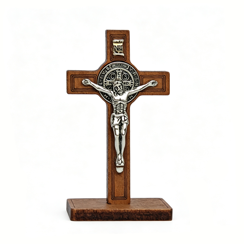 Home Decor Jesus - St Benedict Standing Crucifix Wooden Cross