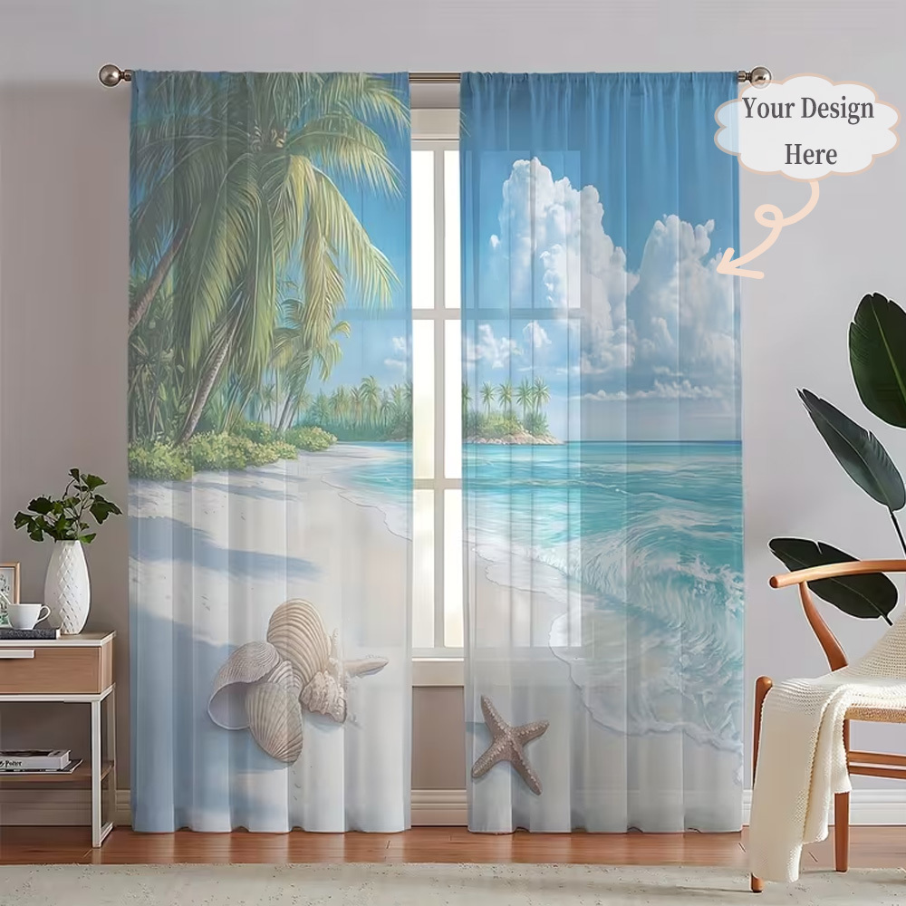 Home Decor Fabric - Custom 2D Flat 2pcs Sheer Curtains,