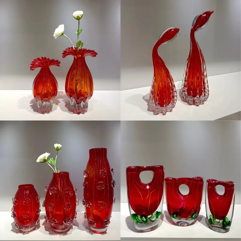 Glass Vase Nordic - Nordic Glazed Glass Vase Red Orange