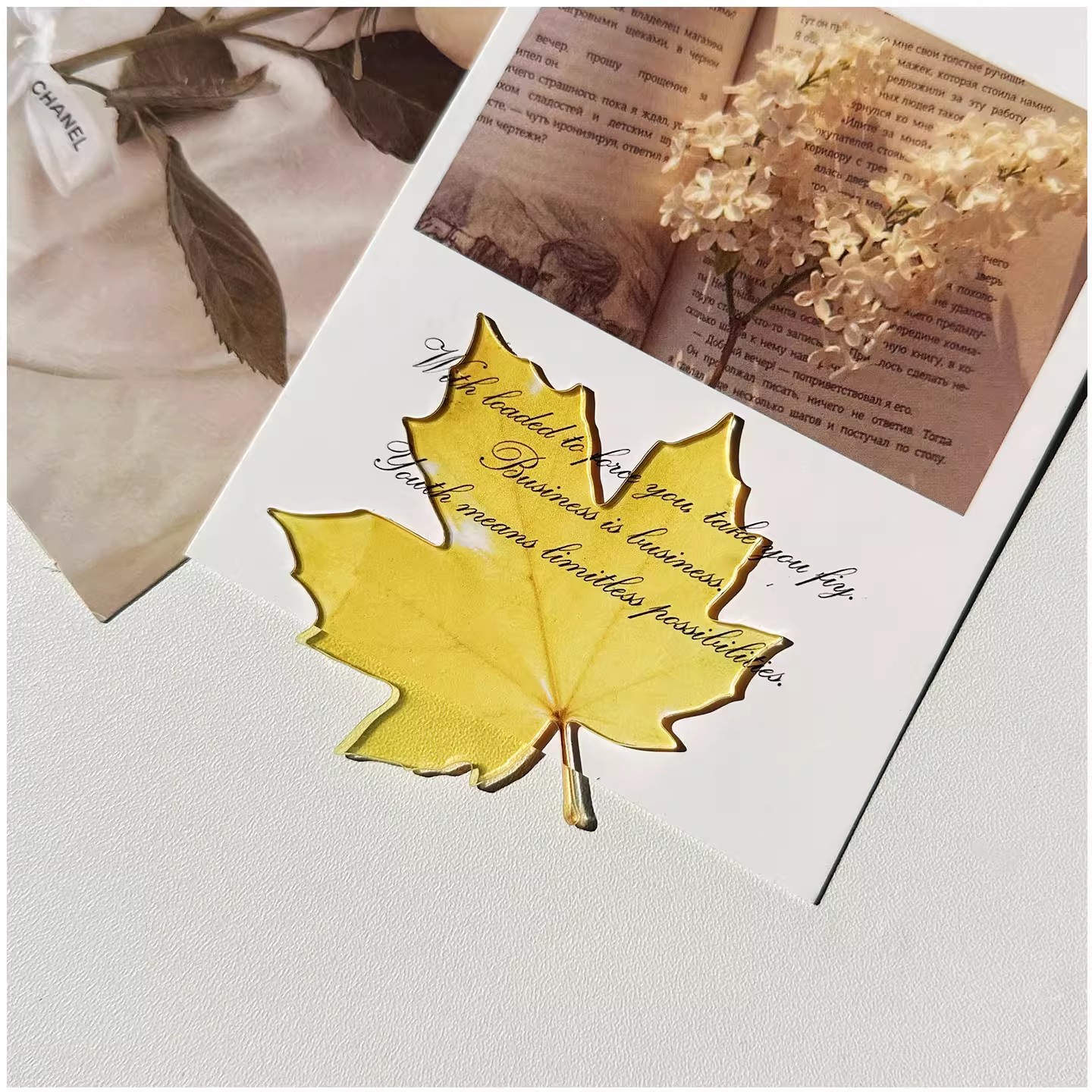 Aesthetic Bookend - Original Bookmark Acrylic Translucent Leaves Maple