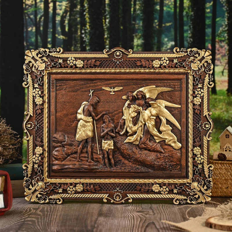 Handcrafted Wooden Relief Wall - Home Decor Jesus ulasan dan harga