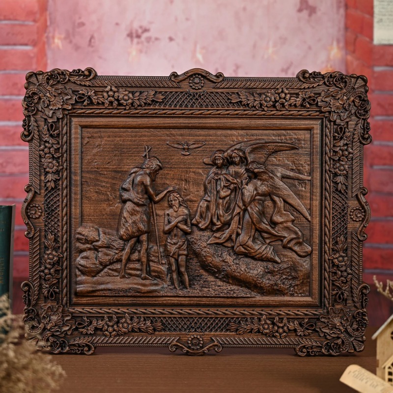 Handcrafted Wooden Relief Wall - Home Decor Jesus ulasan dan harga