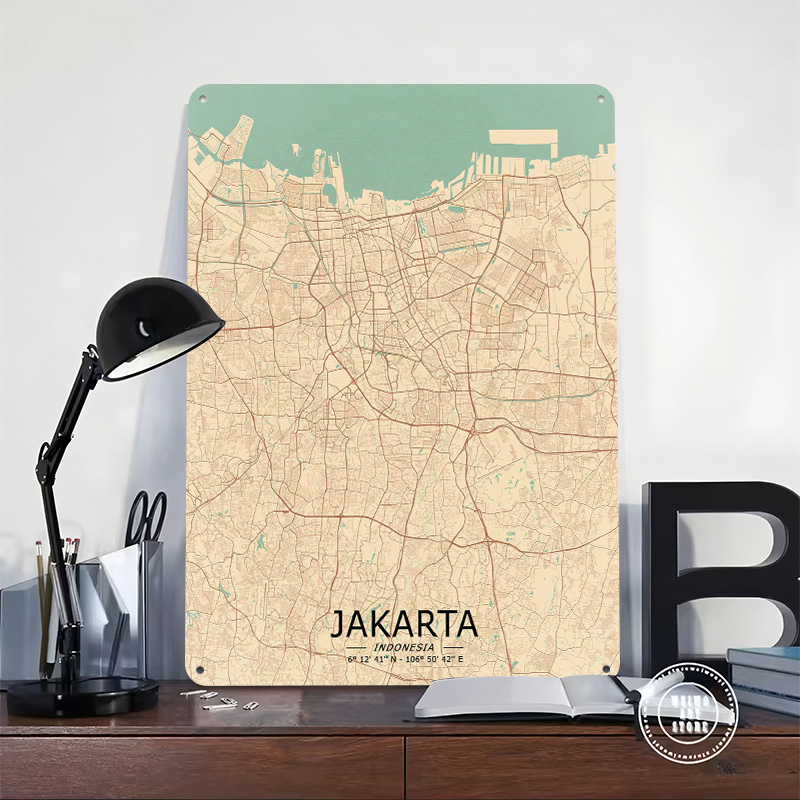 Jakarta Vintage Map Printed Po - Home Decor Jakarta ulasan dan harga