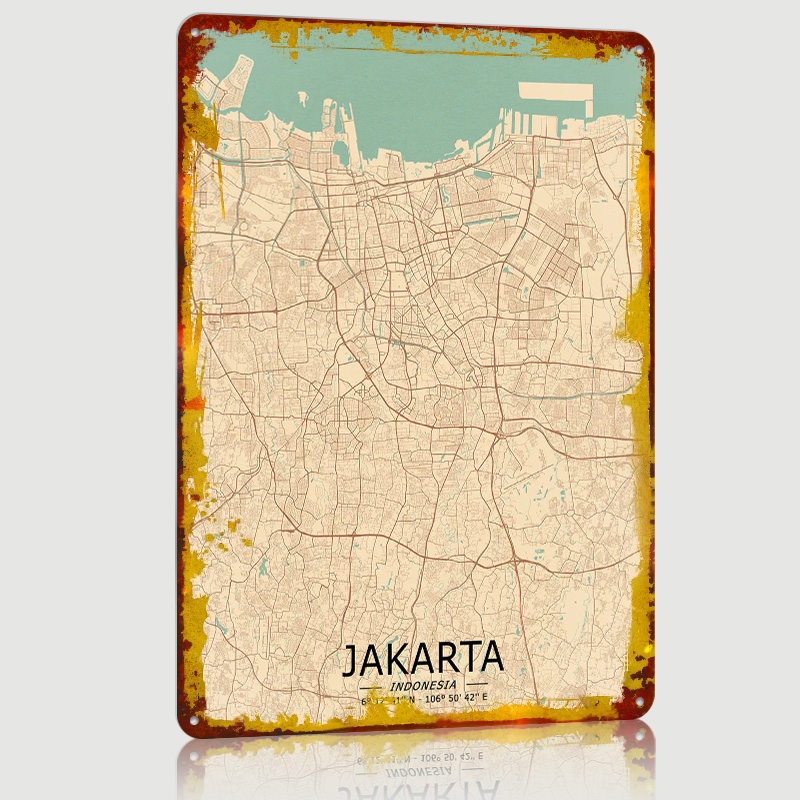 Jakarta Vintage Map Printed Po - Home Decor Jakarta ulasan dan harga