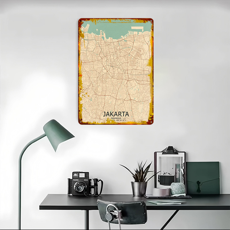 Jakarta Vintage Map Printed Po - Home Decor Jakarta ulasan dan harga