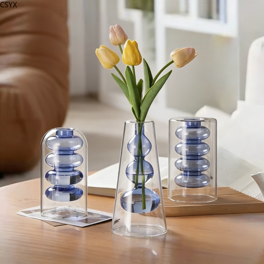 Creative Nordic Colorful Doubl - Glass Vase Nordic ulasan dan harga