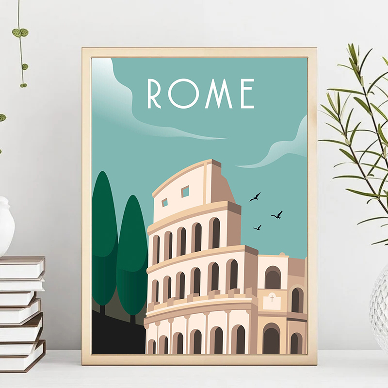 Travel Illustrated Canvas Pain - Home Decor Bali ulasan dan harga