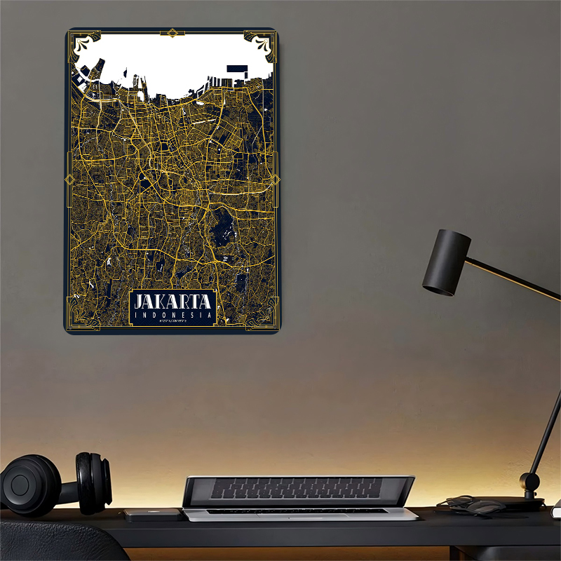 Jakarta City Map Art Deco Post - Home Decor Jakarta ulasan dan harga