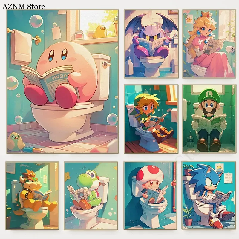 Funny Bathroom Cartoon Video G - Watercolor Poster Print ulasan dan harga