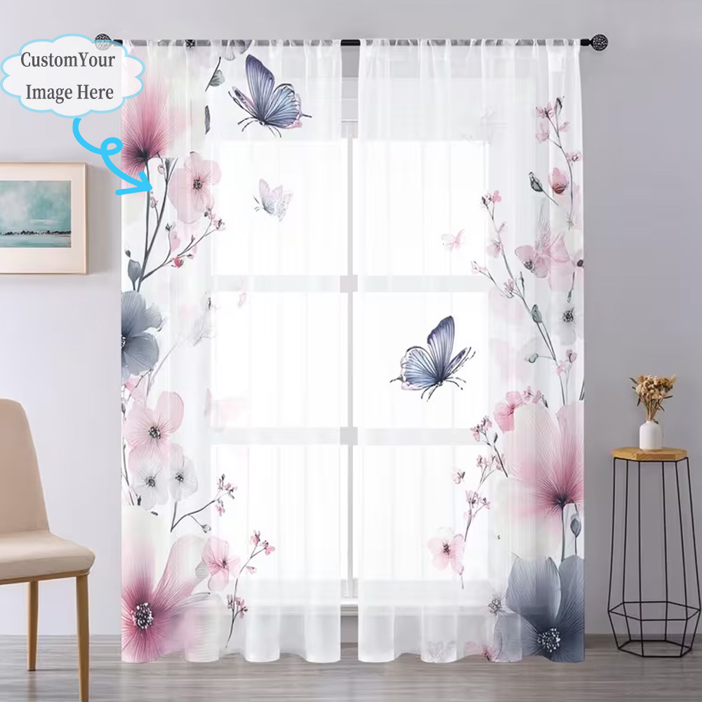 Custom 2D Flat 2pcs Sheer Curt - Home Decor Fabric ulasan dan harga