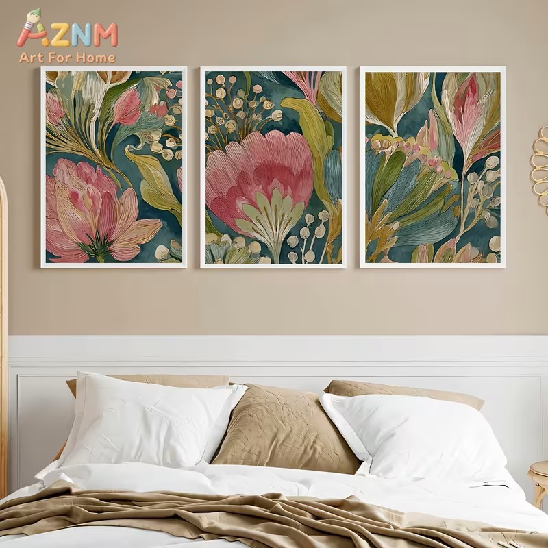 3PCS Teal Blue Pink Botanical  - Watercolor Poster Print ulasan dan harga