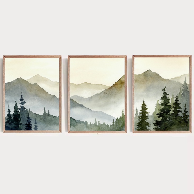 Sunset Green Mountain Watercol - Watercolor Poster Print ulasan dan harga
