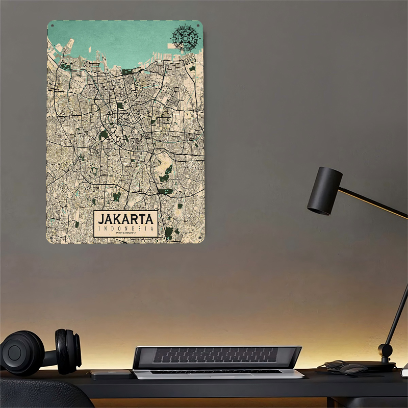 Jakarta City Map Vintage Metal - Home Decor Jakarta ulasan dan harga