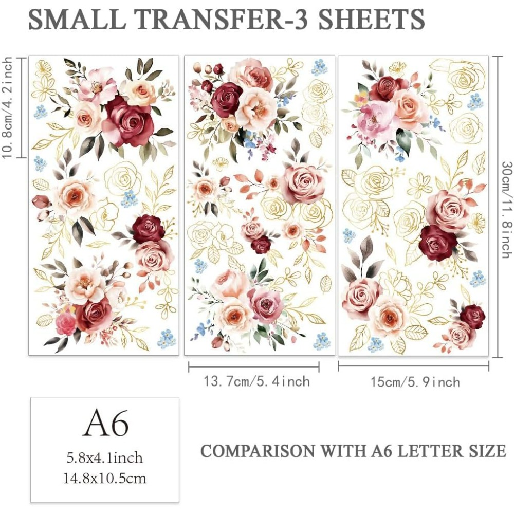 3pcs/Set Watercolor Roses Rub  - Home Decor Flowers ulasan dan harga