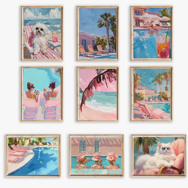 Vintage Girly Summer Pool Part - Watercolor Poster Print ulasan dan harga