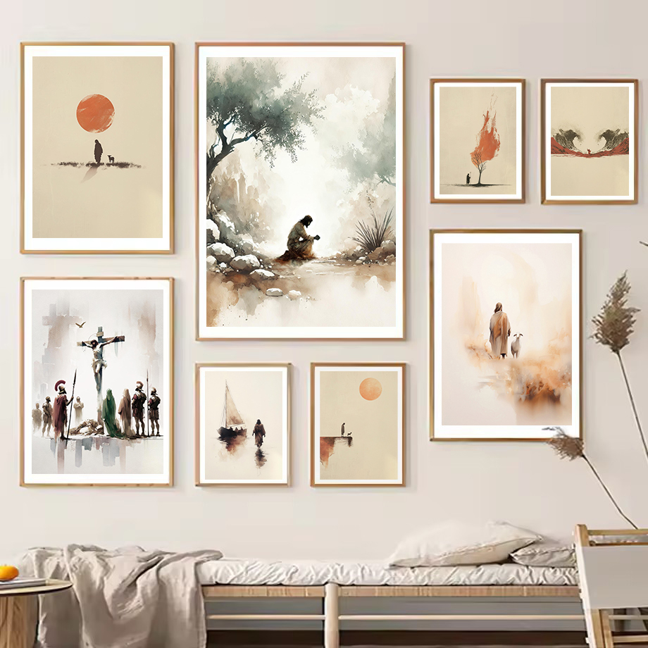 Watercolor Jesus leaves the 99 - Home Decor Jesus ulasan dan harga