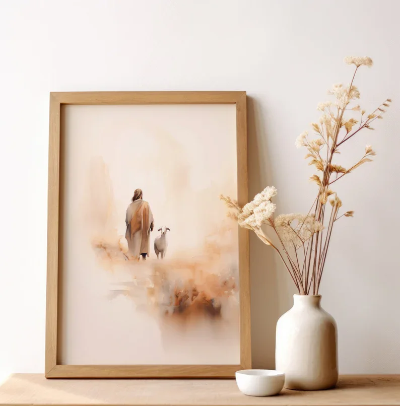 Watercolor Jesus leaves the 99 - Home Decor Jesus ulasan dan harga